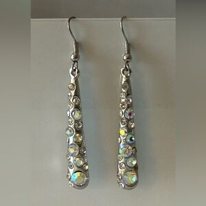 Elegant Silver With Rhinestones Dangle Earrings